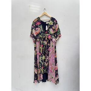 NWT Hope & Ivy Plus Size Navy Floral Gold Fleck Wrap Maxi Dress US 24